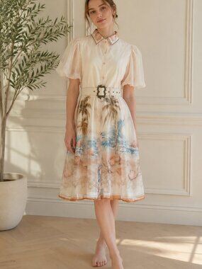 Scenic Print Midi Dress
